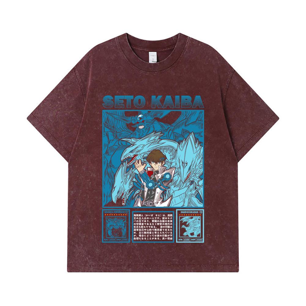 275 GSM Washed T-shirts 100% Cotton Yu-Gi-Oh V6 Seto Kaiba Print Unisex Heavy Cotton T Shirt