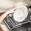 Stainless Steel Expandable Sink Drainer Rack with Filter Mesh Kitchen Dish Drying Organizer for Plates Bowls and Cups