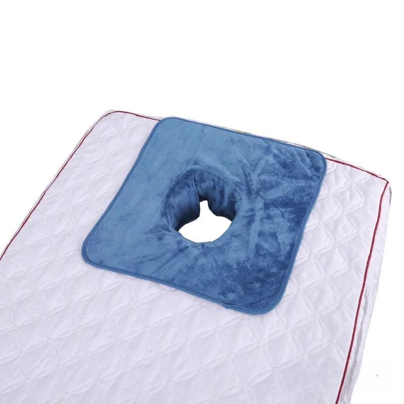 Vierkant 35*35cm Velours Verdikt Schoonheid SPA Massage Tafel Planking Gezichtshanddoek met Gezichtsademgat SPA Massage Beddengoed Handdoek