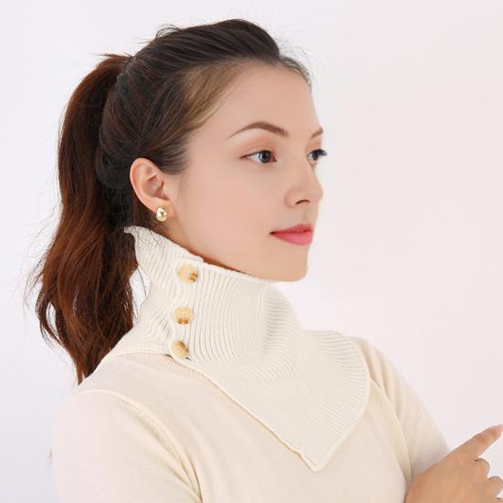 Yousheng Fake Collar Scarf Soft Velvet Thickened Winter Scarf Windproof Solid Color Buttons Closure Knitting Collar Decorative Scarf