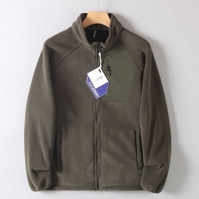 Export Heattech Polar Fleece Jacket Men Stand Collar Fleece Padded Coat New Loose Top Autumn and Winter Thickening Fleece Sweater