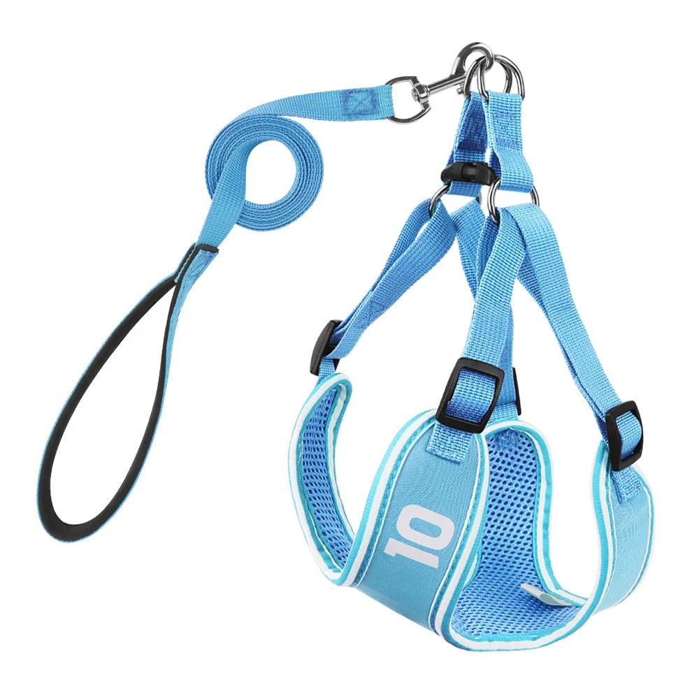 Football Element Dog Chest Strap Fresh Wind Vest Type Teddy Pet Leash Walking Dog XS(old) небесно-голубой