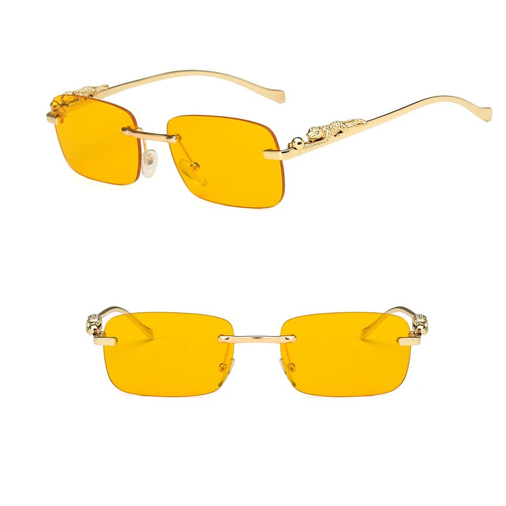 Rimless Rectangle Sunglasses Retro Clear Ocean Lens Sun Glasses Cheetah Decoration Shades UV400 Eyewear for Women Men