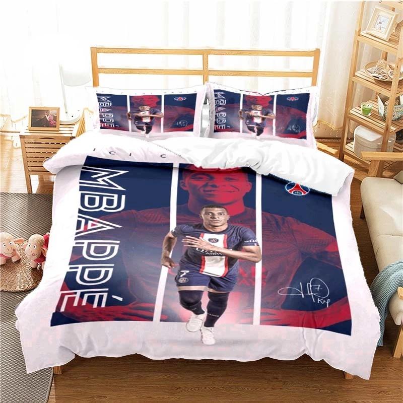 3PCS Football Star Bedding Set Printed Duvet Cover Comfortable Breathable Luxury Cotton Quilt Pillowcase Single King Queen