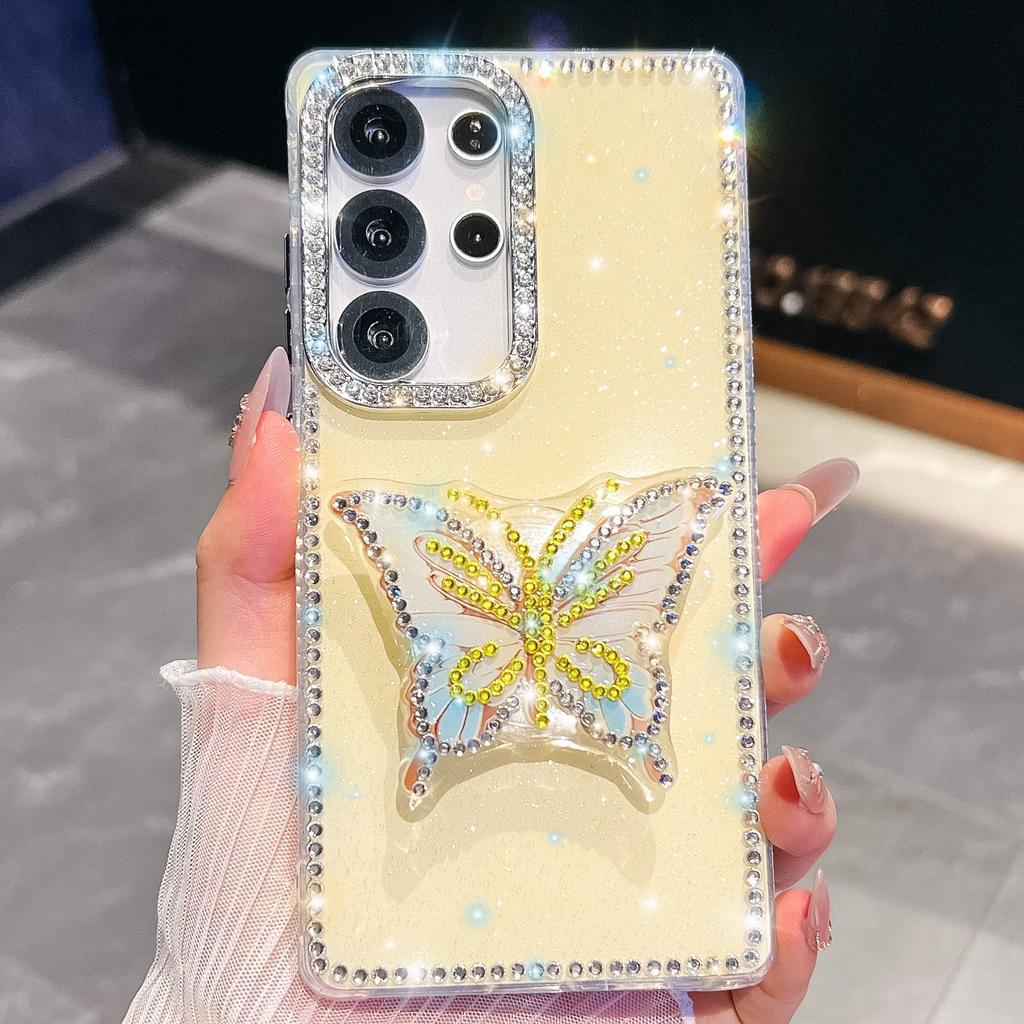 Butterfly Bracket Suitable for Samsung S25 Ultra Mobile Phone Case Flash Drill S24FE Flash Powder A56 Protective Case A17