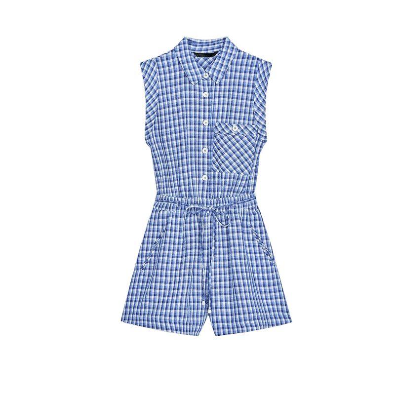 

Весенне-летняя женская одежда Модный стиль Рукава с подворотами Клетка Минималистичный Без рукавов Лацкан Комбинезон-шорты 3075867 Blue L