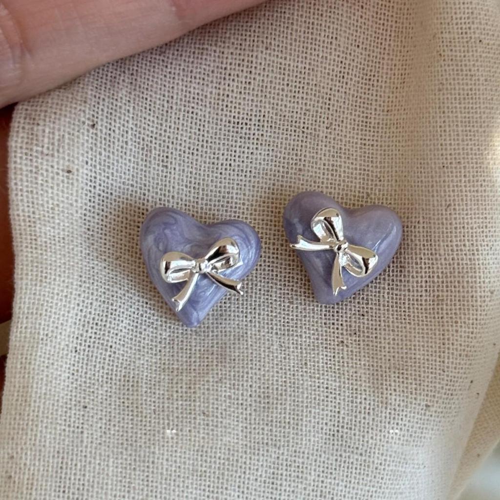 Gold-Plated Silver Bowknot Heart Stud Earrings: Luxurious, High-End Design for Women