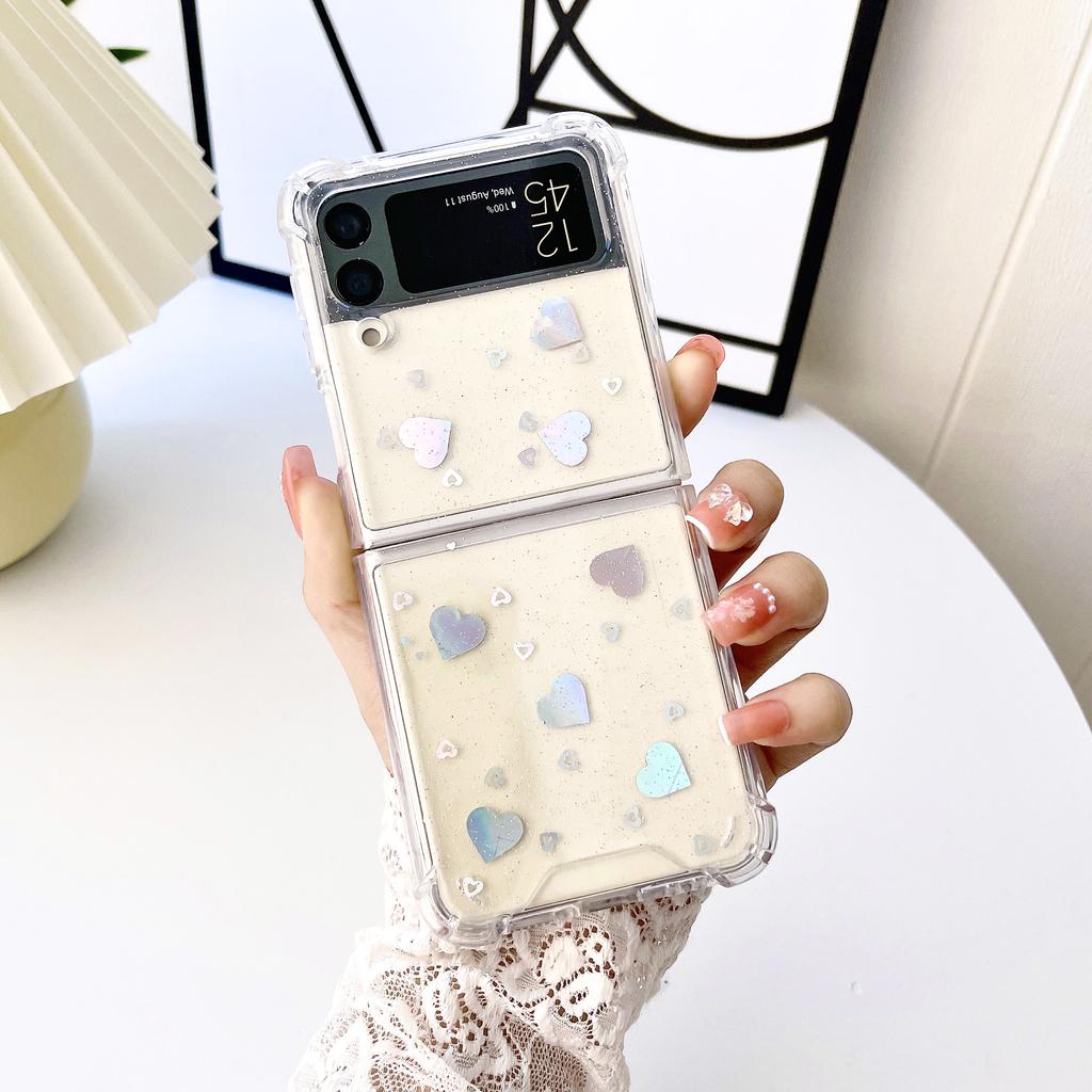 For Samsung Galaxy Z Flip 4 3 Case Transparent Glitter Star Love Clear Shockproof Back Cover For Samsung Z Flip4 Zflip3 5g Case