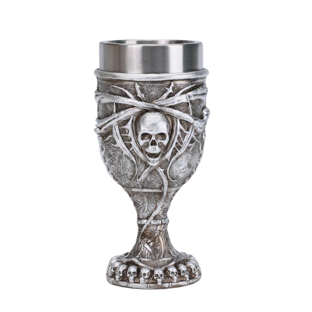 Medieval Goblet Dragon Chalice Silver Skulls Bones Fantasy Dragon Blood Wine Goblet Stainless Steel Halloween Coffee Beer Cup