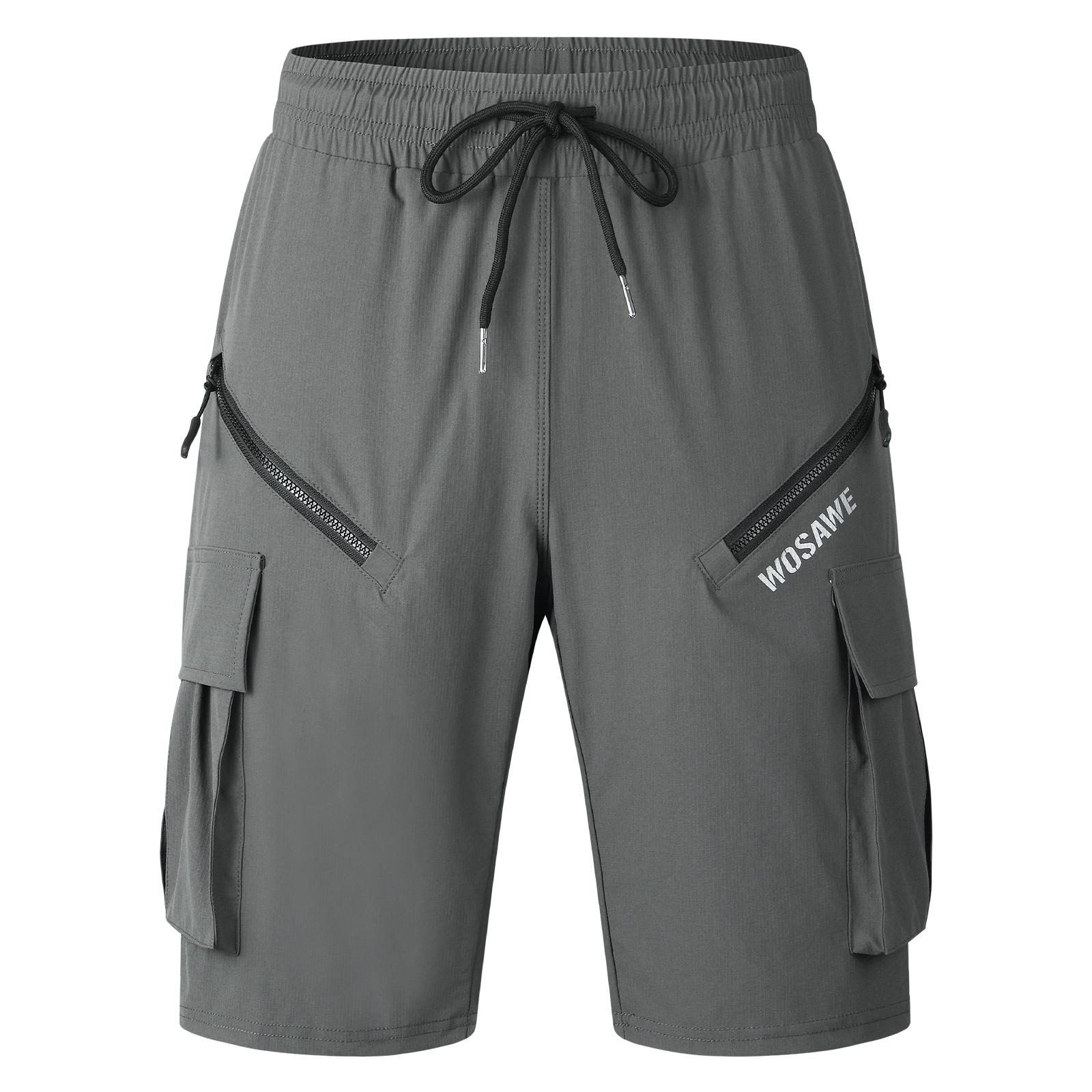 

WOSAWE Мужские шорты для горного велосипеда, шоссейного велосипеда, быстросохнущие, дышащие, эластичные, с защитой от солнца, 2-в-1, с мягкой подкладкой, для MTB L серый