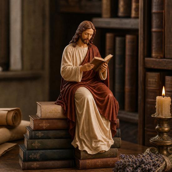 Yousheng Reading Virgin Mary Figurine for Bookshelf, Resin Jesus Statue Shelf Sitter, Decorative Sculpture for Home Office, Gift for Book