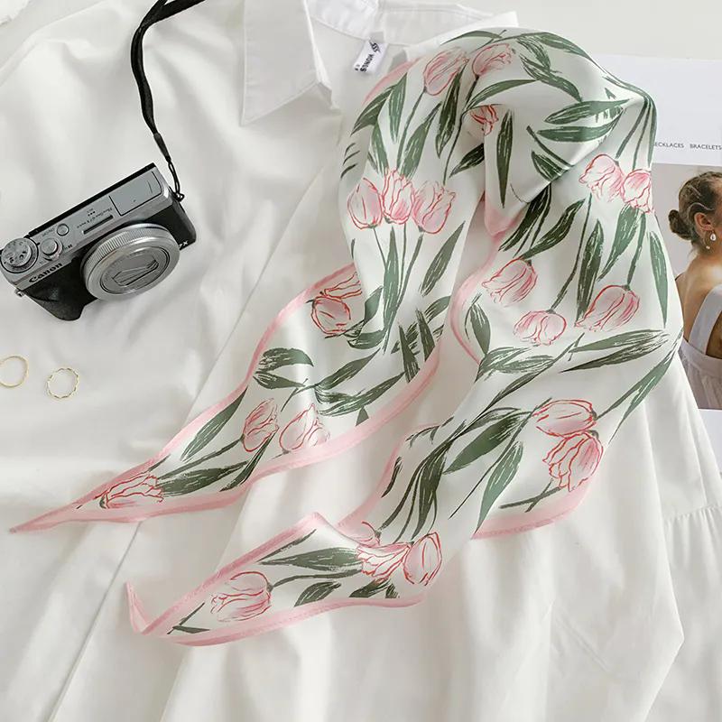 WTEMPO Retro Elegant Fashion Women's Flower Printed Soft Thin Silk Scarves Spring Summer Versatile Casual Outdoor Sunscreen Scarves