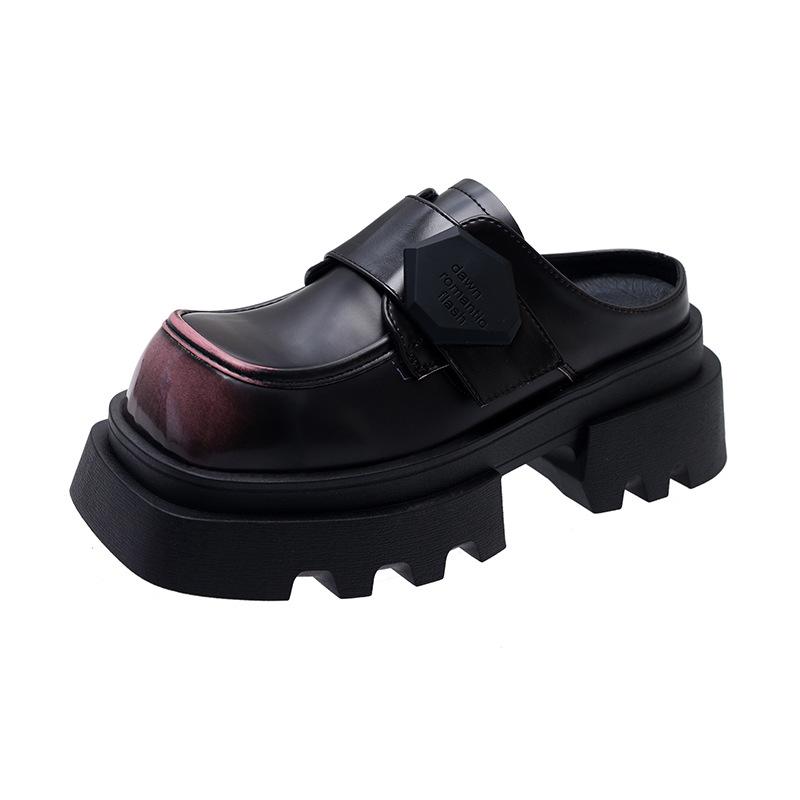 

2025 spring new love slippers women s thick bottom heightening muffin bottom Velcro casual retro square head cool slippers 40