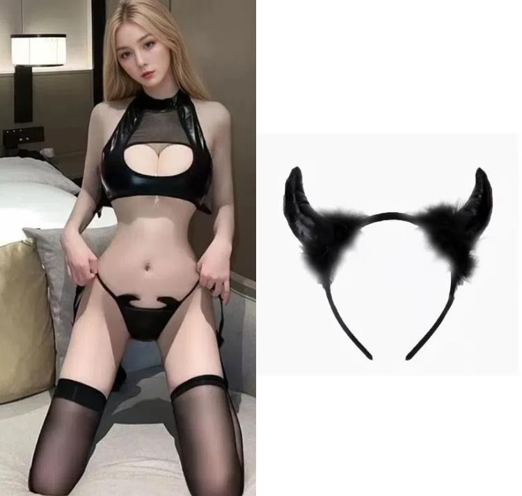 New Cute Babes Devil Sexy Temptation Lay Suit Three-dimensional Wings Black Silk Pure Lust