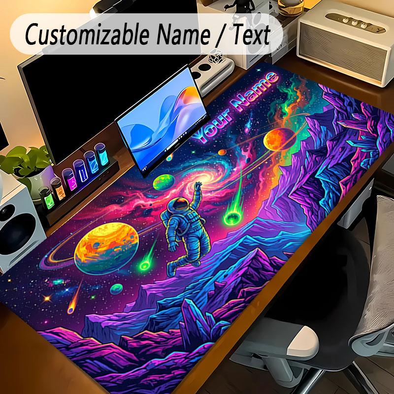 Astronaut Space Theme Personalized Mouse Pad Custom Name Text Non Slip Desk Pad For Laptop Office Desktop