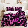 3 Pieces Bedding Set With Zipper Closure Red Heart Duvet Cover Queen Love Heart Pattern White Comforter Covers Set Cute Print