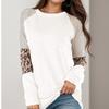 Cross-Border Fashion Autumn New round Neck Stripes Leopard Print Print Contrast Color Raglan Sleeve Long Sleeves T-shirt Women's Fashion All-Matching