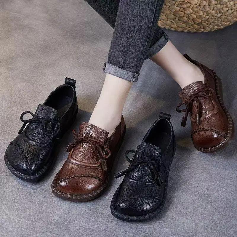 Soft-Skinned Soft-Soled woman Middle-Aged And Elderly Flat-Heeled Comfortable Shoes In New Small Ultrathin PU aterial Shoes