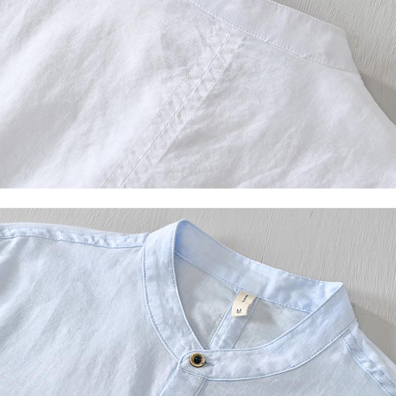 Summer T-shirts for Men Summer Daily Casual Simple Men Tops&Tees Chinese Style Men Clothing Cotton Linens Stand Collar Short Sleeve White T-Shirt 4XL