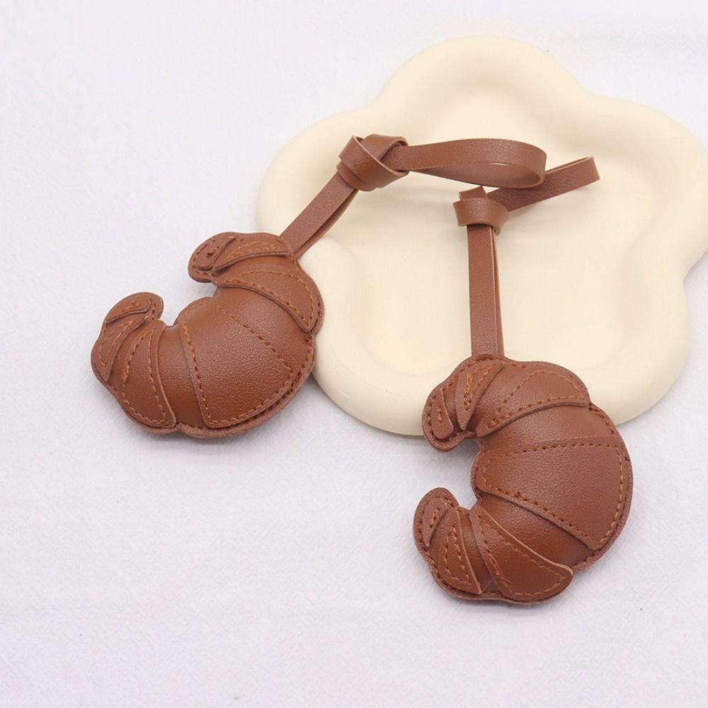 PU Leather PU Leather Hanger Car Keyring Bag Pendant Cute Croissant Keychain  Men
