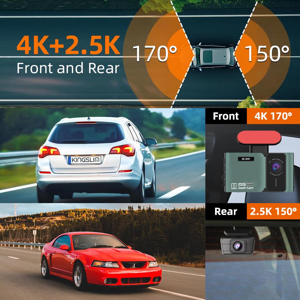 E-ACE 4K Dash Cam 2.5K Rear View Camera Dual Lens Dual Channel Car Dvr Support WIFI GPS Night Vision Loop Recording Black Box
