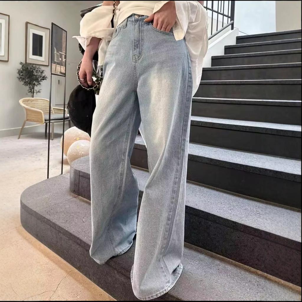 High Waist Straight Jeans Women Loose Casual Denim Trousers Daily Street Pants