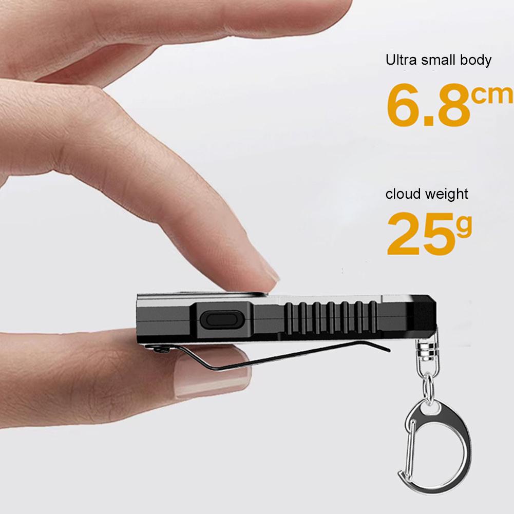 USB Rechargeable Multifunctional Keychain Flashlight Mini Work Light COB Keyring for Camping Walking Pocket Lamp
