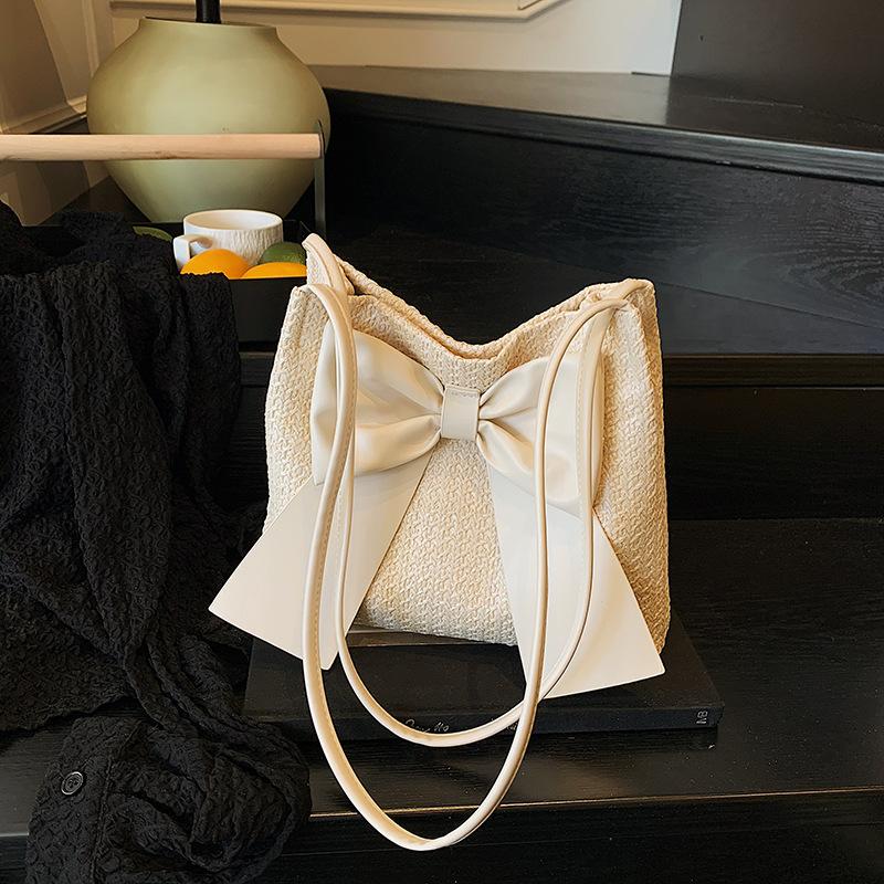 

Плетеная сумка женская новая для морского отдыха с бантом на плечо большая вместимость соломенная пляжная сумка
