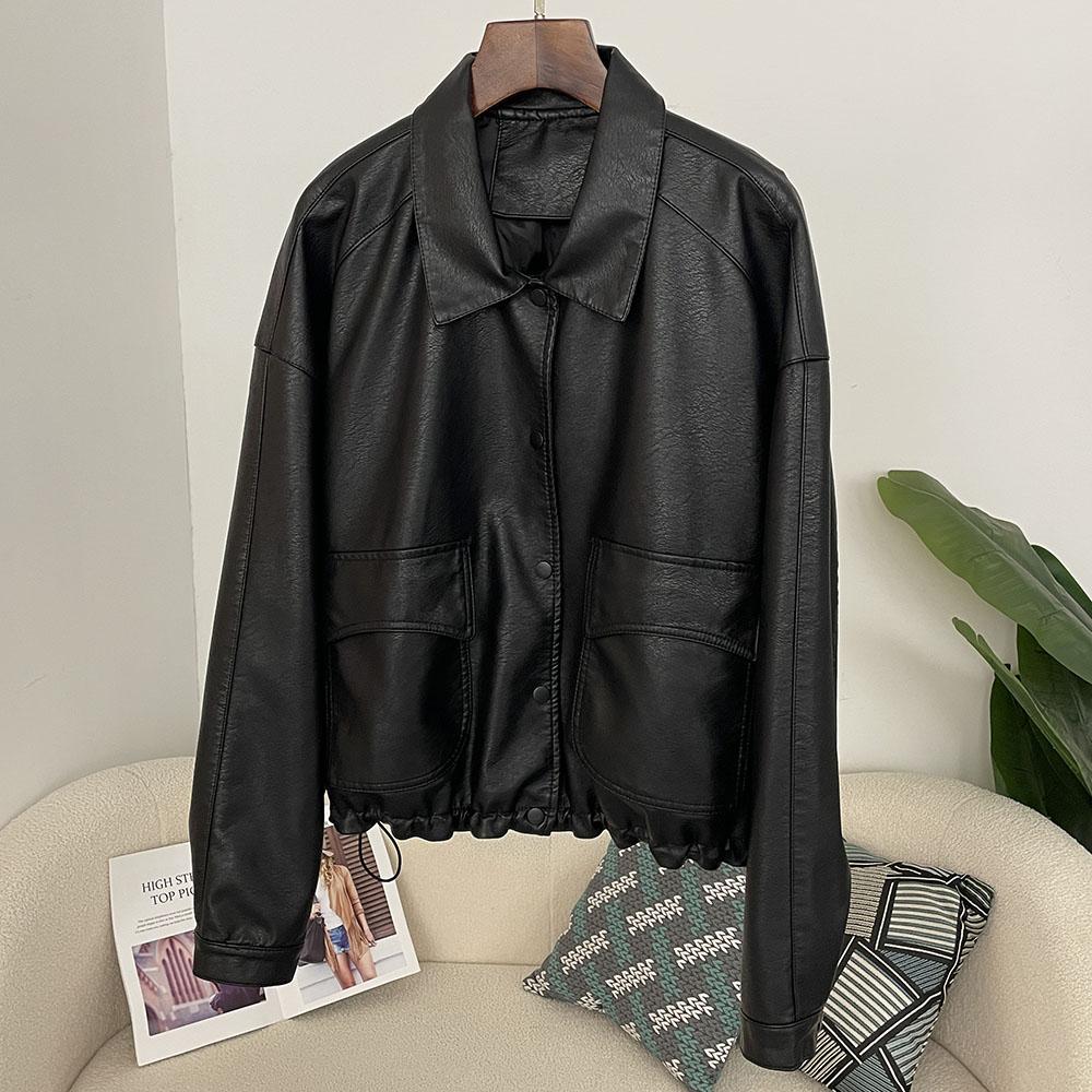 OFTBUY Women Vintage Loose Pu Faux Leather Short Jacket Casual Motorcycle Jacket Female Zipper Retro Moto Biker Coat Outwear Tops