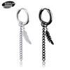 Korean Style Tassel Chain Non-Pierced Titanium Steel Leaf Feather Earrings