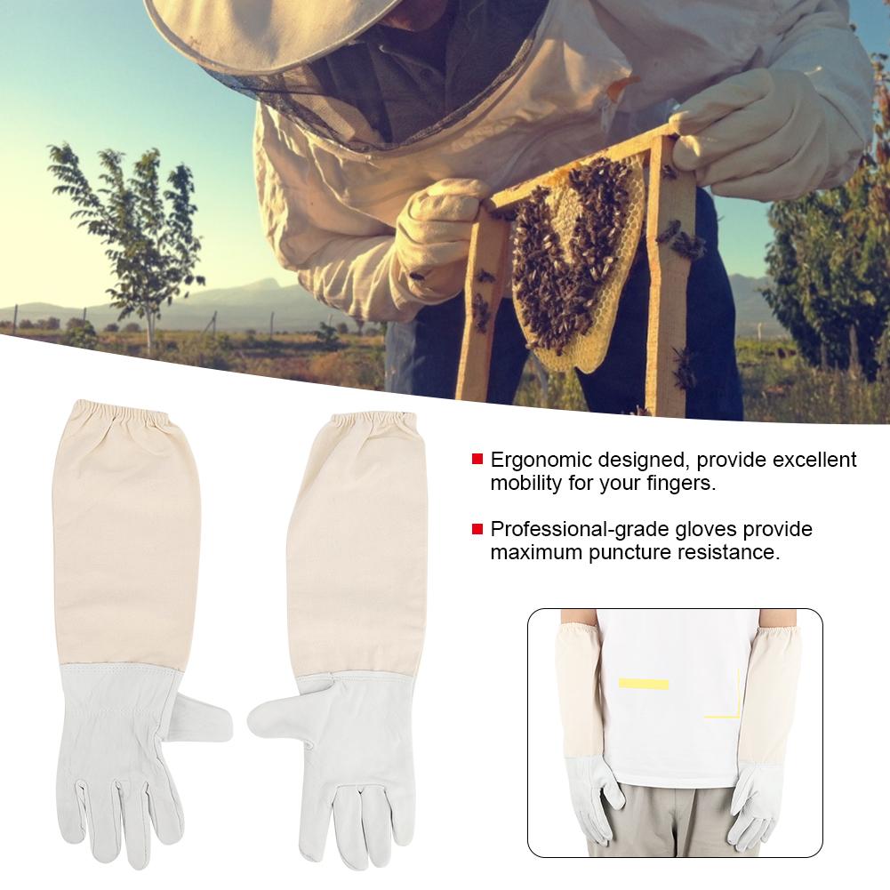 Goatskin  Leather Canvas Bee Gloves Anti Bee Anti Sting Long Sleeves Professional Apiculture Protective Equipment(XL )