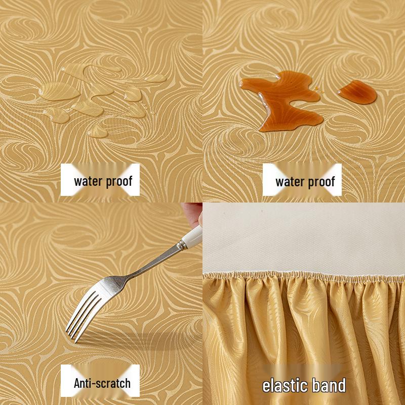 Non-Slip Waterproof Round Table Cover: Elastic, Oilproof, Anti-Scalding, Wash-Free Tablecloth for Dining Tables.