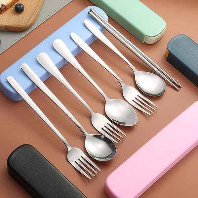 Personalized Outdoor Stainless Steel Cutlery Set: Spoon, Fork & Chopsticks In Portable Gift Case.