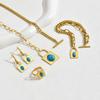 Einfaches Hip-Hop Damen Armband Ohrringe Set personalisiertes eingelegtes Türkis Schloss Design lange Halskette