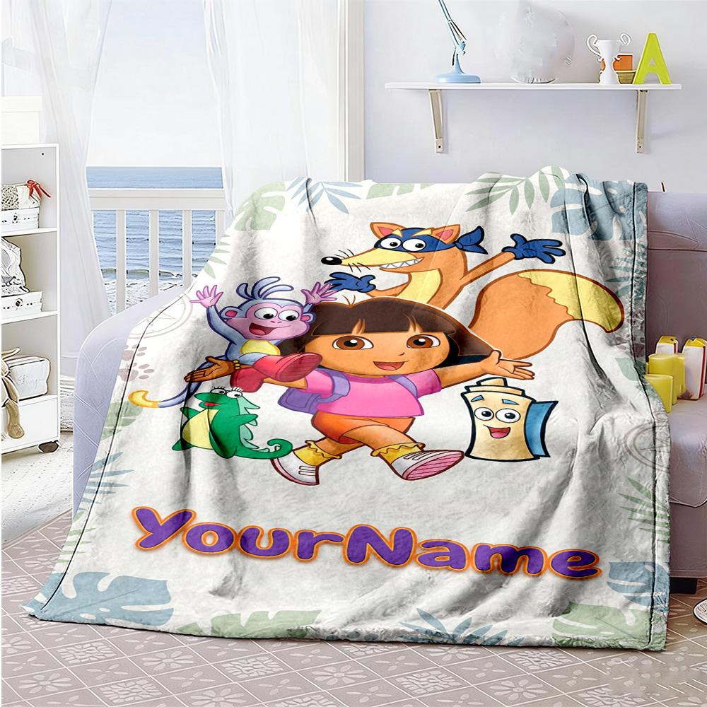 Dora Explorer Customize Text Blanket Multi-purpose Personalized Blanket Comfortable for Nap Bedding Couch Office Chair for All Occasions