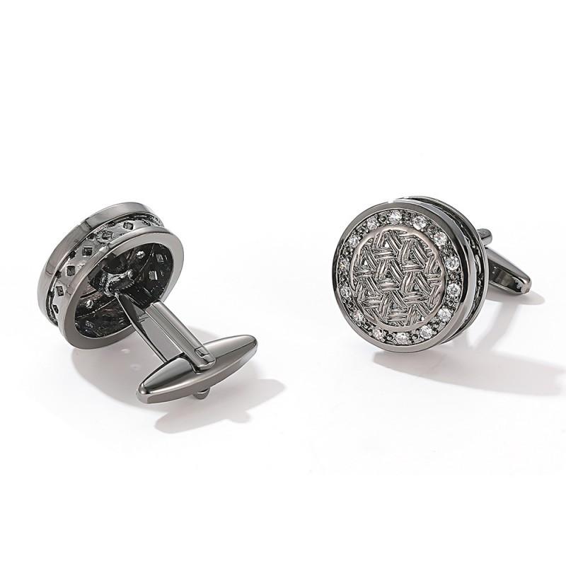 Light Luxury Men s Jewelry Retro Rhinestones Gun Gray Round Cufflinks copper