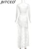 BITCED Autumn Women's Solid-Colour High-Waisted Fashion Square-Neck Long-Sleeved Lace-Panel Dress