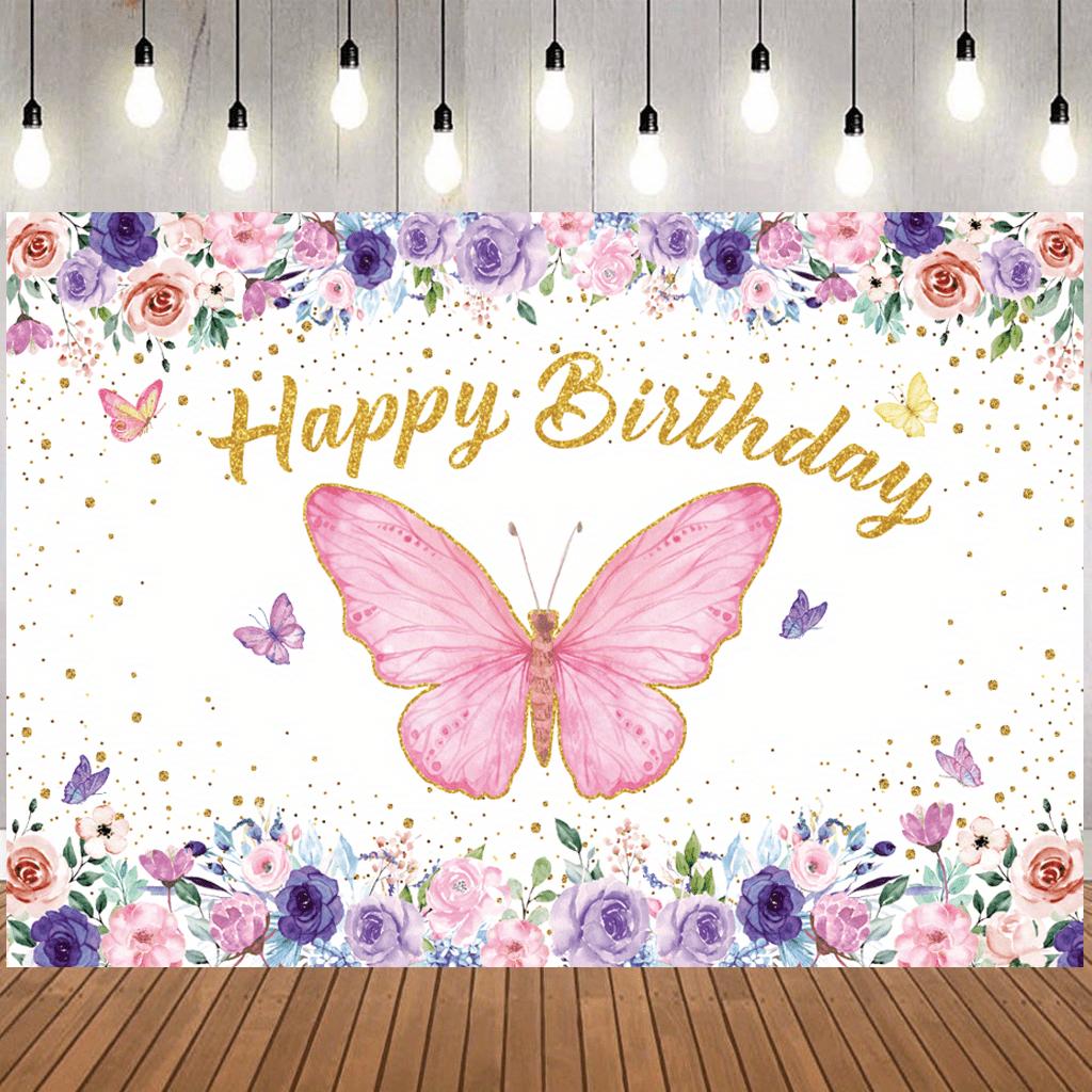 1 Item Watercolor-style Butterfly-themed Birthday Party Decoration - 5 Feet by 3 Feet Backdrop Fabric Banner