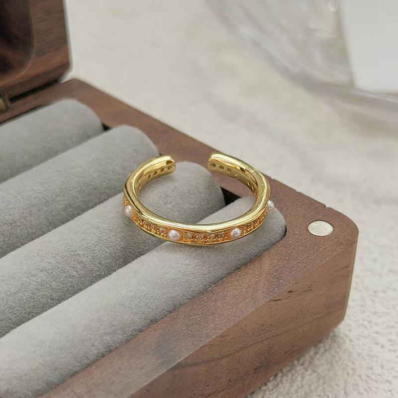 Diamond-Set Retro Light Luxury High-End Medium And Ancient Style Imitation Opal Opening Adjustable Ring Ring