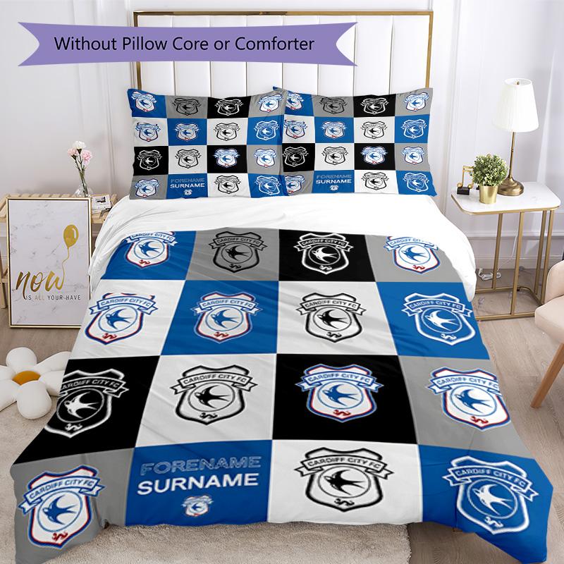 Cardiff Fc Crest Printed Pattern Duvet Cover Set – Includes 1 Duvet Cover and 2 Matching Pillowcases Bedroom Decor Christmas Gifts