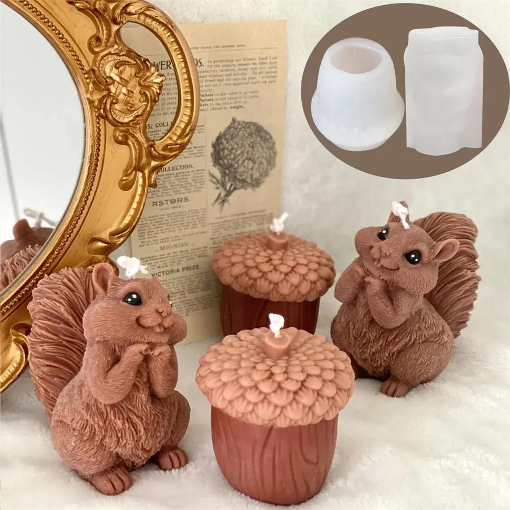 Cute Squirrel Candle Silicone Mold 3D Pinecone Scented Plaster Mold DIY Chipmunk Animal Soap Epoxy Resin Crafts Making Mold