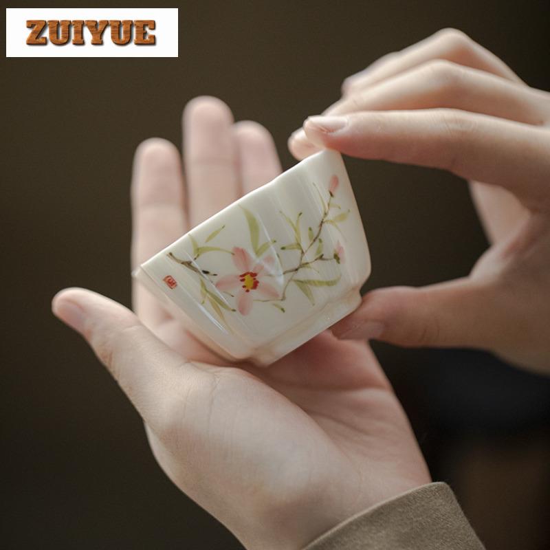 2pc/lot Hand-painted Flowers And Bamboo Teacup Japanese Tea Bowl Jug Tea-tasting Smelling Cup Jianzhan Master Cups Supplies 60ml