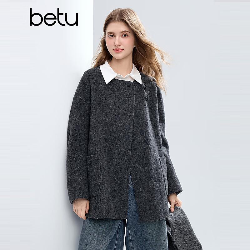 BETU Women's Elegant Wool Blend Coat with Scarf