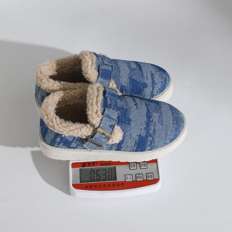 Cross-border Muffin Thick-soled Plush Low-top Cotton Shoes Women's Winter New Round Head Belt Buckle Warm Snow Boots
