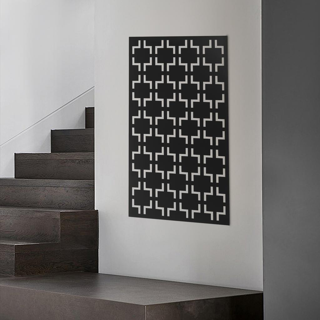 Modern Geometric Laser-Cut Privacy Screen Panel, Decorativ Room Divider, Garden Patio Fence Partition, Black Steel Mesh Design