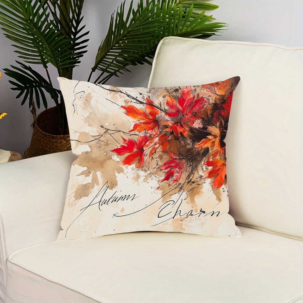 Red Maple Pattern Pillowcase Living Room Sofa Cushion Cover Bedroom Bedside Car Cushion Cover Home Decoration