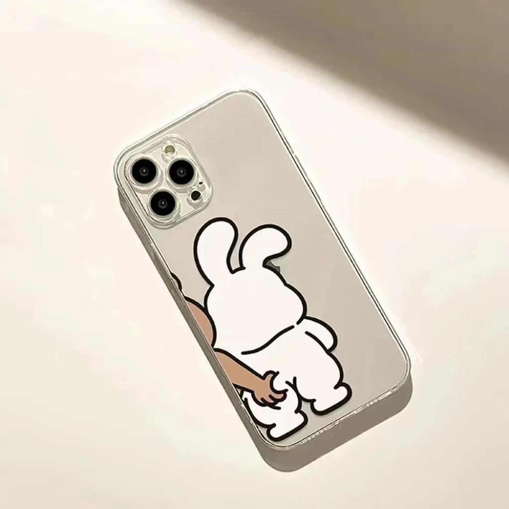 Funny Bunny Bear Couple Phone Case for IPhone 13 14 15 12 11 Pro Max Mini X XR XS MAX 7 8Plus SE2 Cute Animal Clear Paired Cover