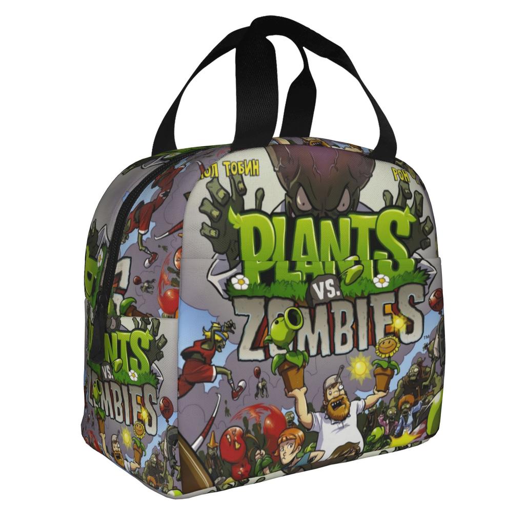 Pflanzen vs. Zombies Spiel Isolierte Lunchtasche für Damen Tragbar Thermokühlertasche Mittagessen Tasche Schule