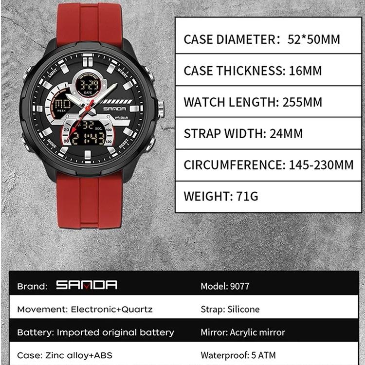 Electronic Watch Men's Dual Display Dial 5ATM Waterproof Night Light Stopwatch Multifunctional Sports Electronic Watch