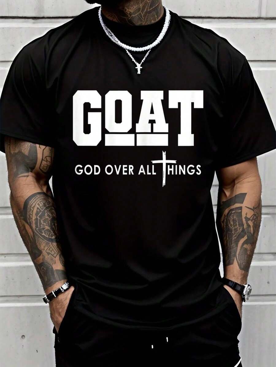 

Unisex S Goat God Over All Things Funny Jesus Christian Printed T-Shirt S